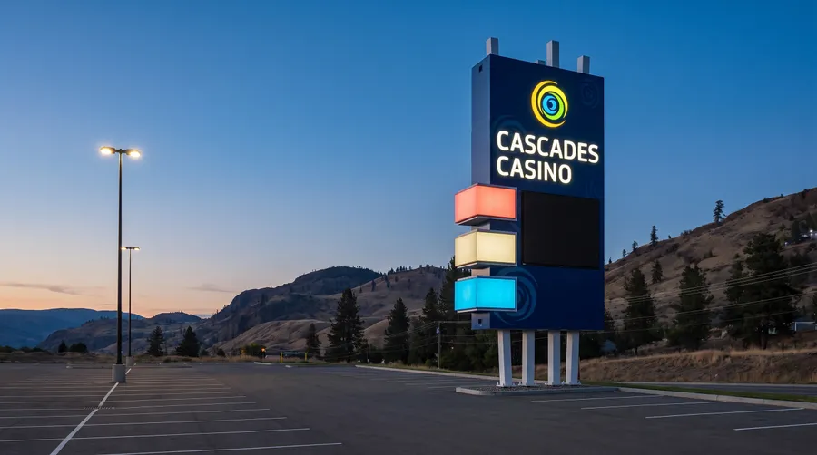 Casino roadside sign over an empty parking lot at dusk